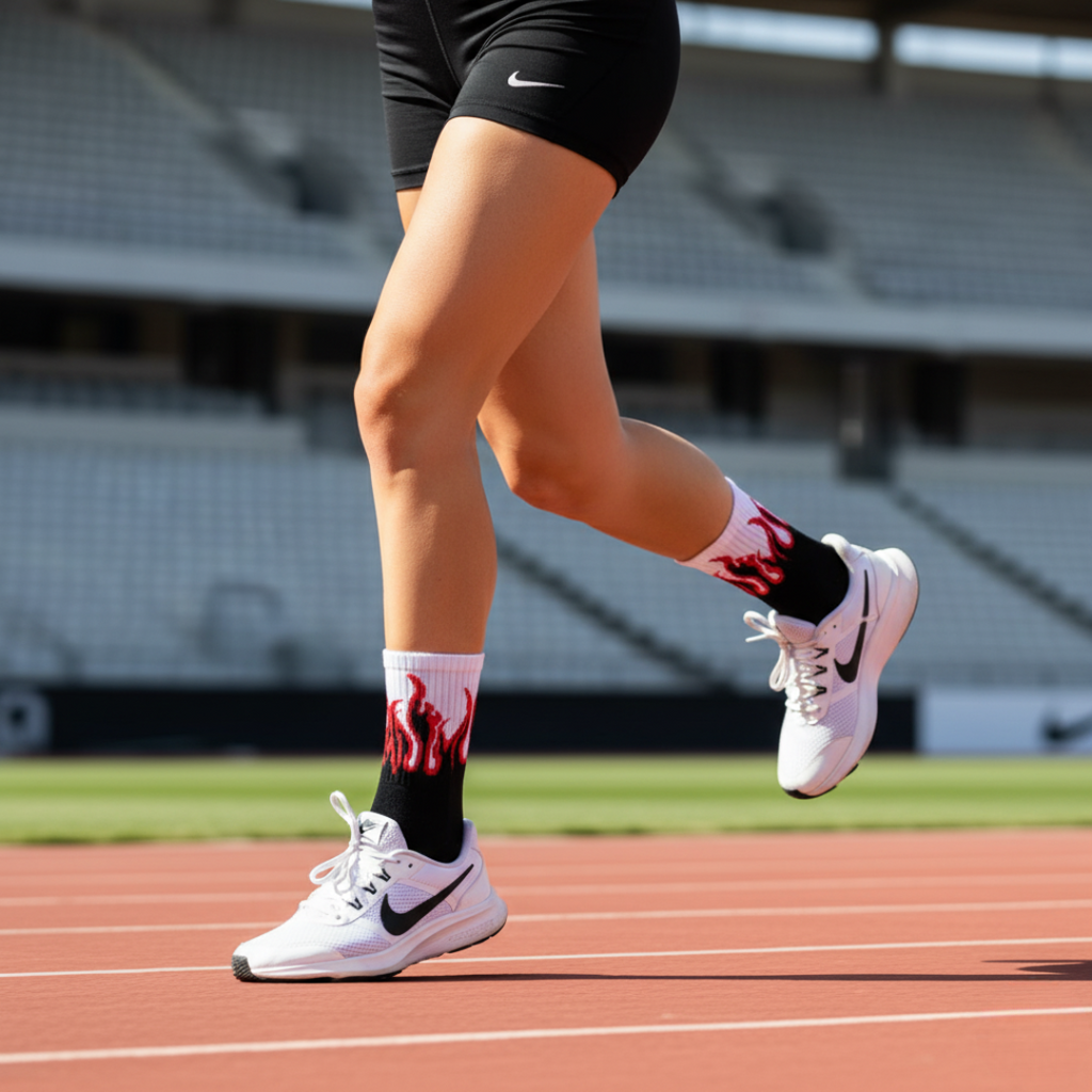 FLAME CREW SOCKS - BLACK/WHITE - RED FLAMES (1-Pack)