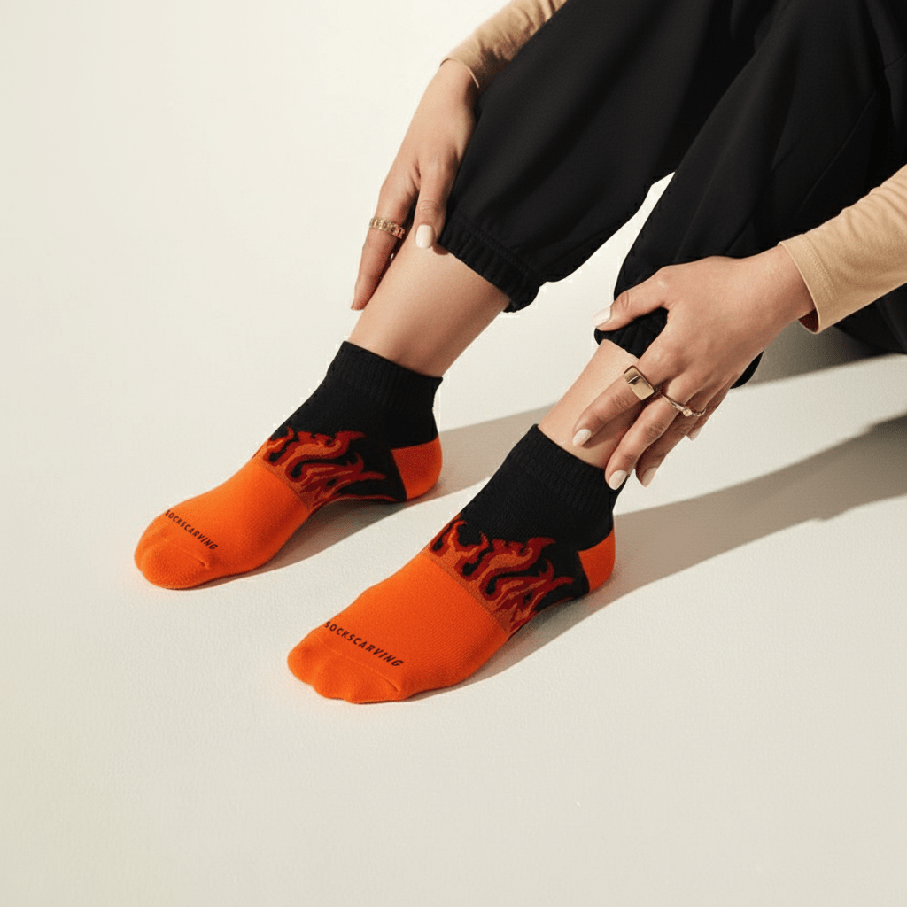 Elemental Spark - ORANGE/BLACK - RED FLAMES - Sockscarving - Feel The Comfort