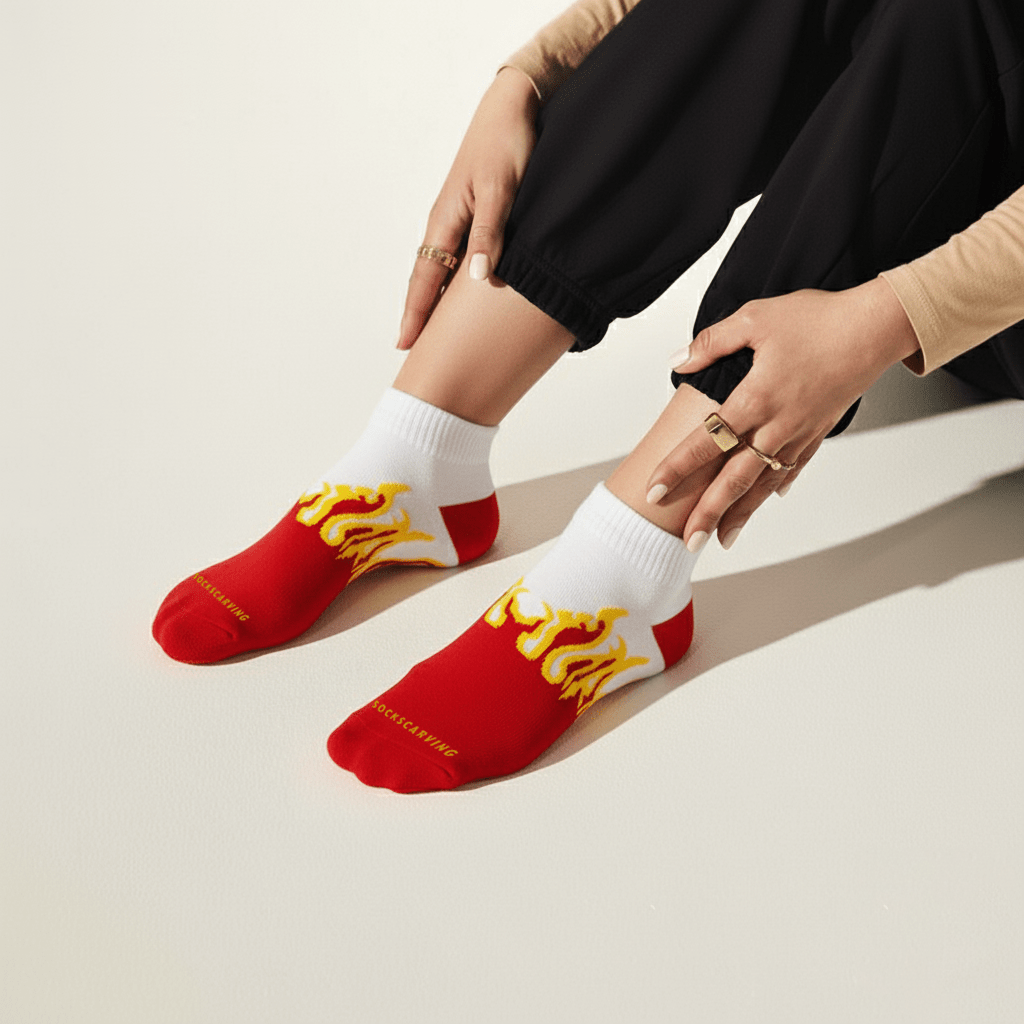 Elemental Spark - RED/WHITE - YELLOW FLAMES - Sockscarving - Feel The Comfort