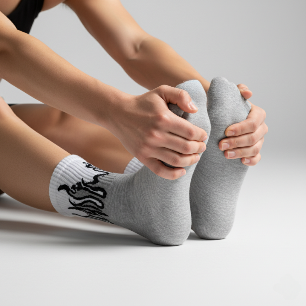 FLAME CREW SOCKS - GREY/WHITE - BLACK FLAMES (1-Pack)