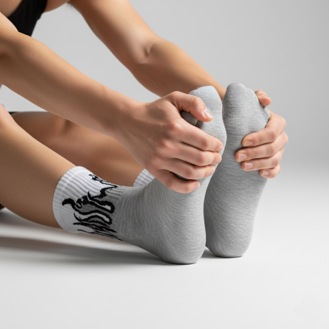 FLAME CREW SOCKS - GREY/WHITE - BLACK FLAMES (1-Pack)