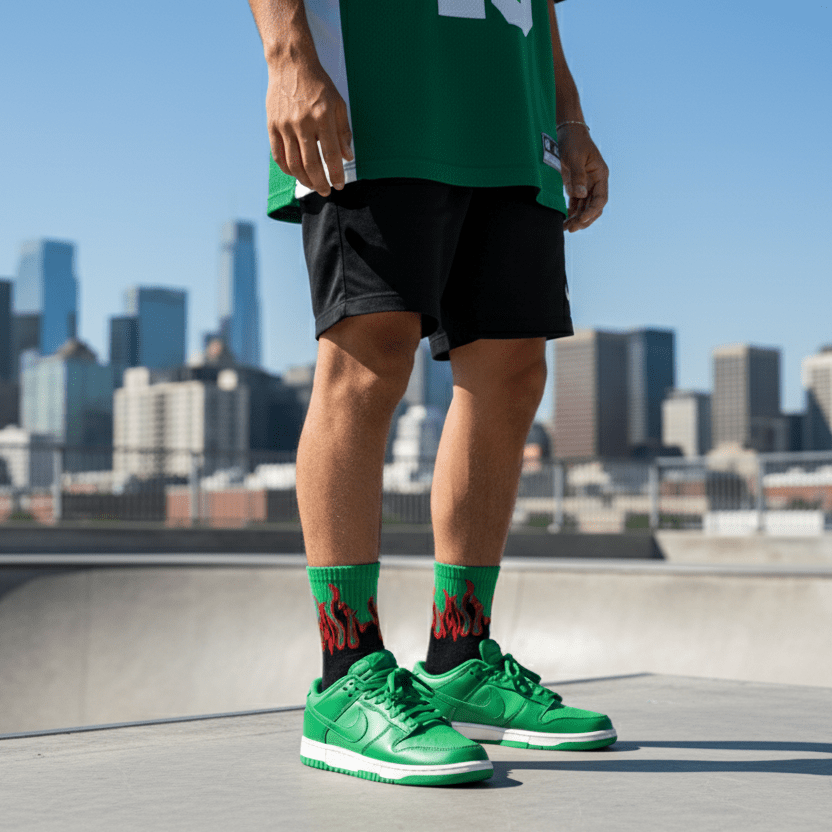 Elemental Blaze - BLACK/GREEN - RED FLAMES - Sockscarving - Feel The Comfort