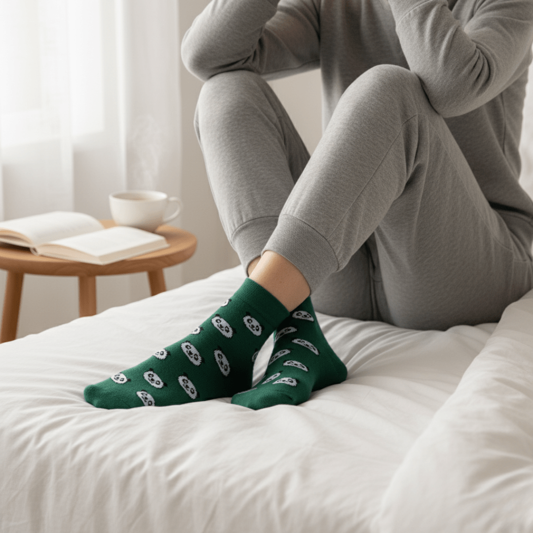 Playful Paws - Green with white panda - Sockscarving - Feel The Comfort