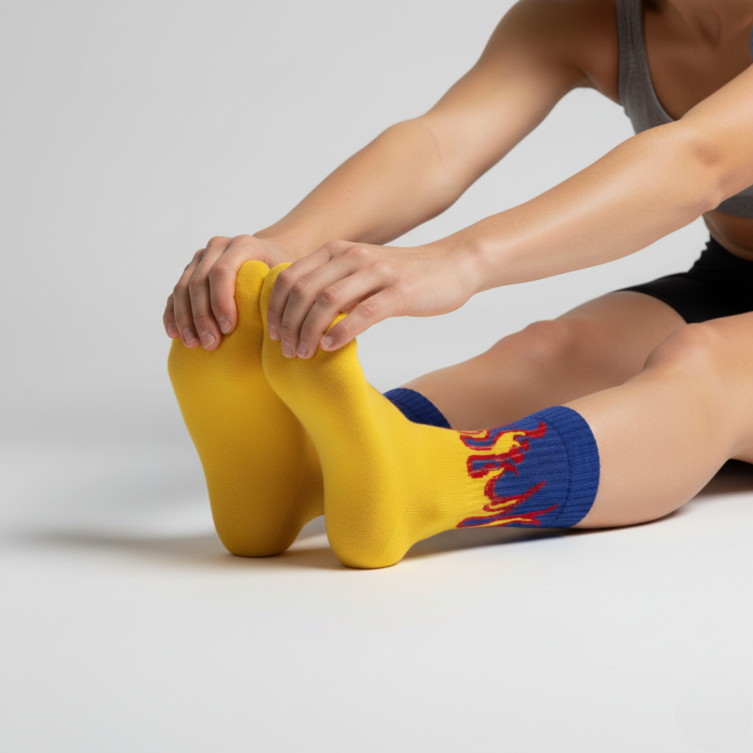 FLAME CREW SOCKS - YELLOW/BLUE- RED FLAMES (1-Pack)