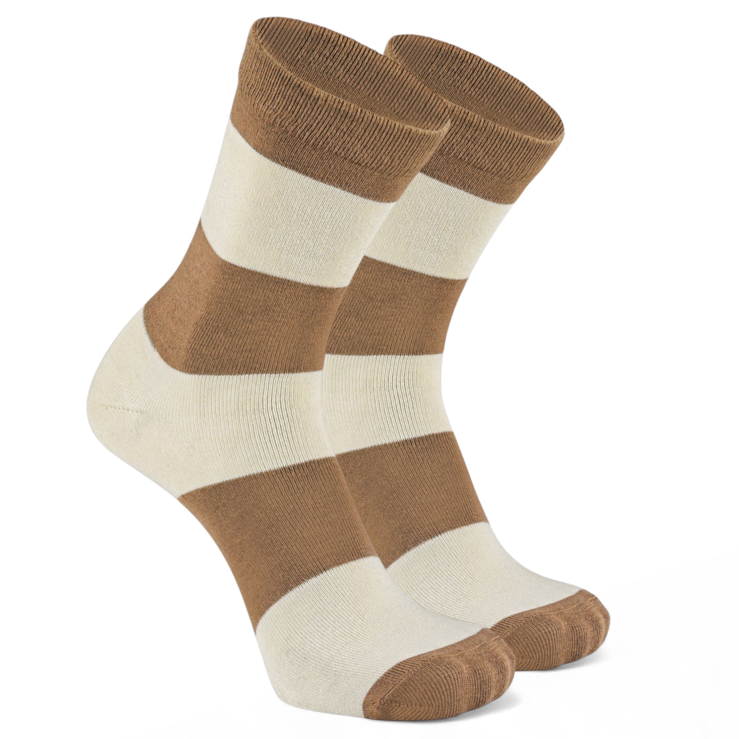 Brown & Off White Stripe Bamboo- Timeless Toes Bamboo Crew Length Socks
