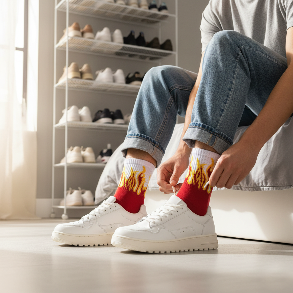 FLAME CREW SOCKS - RED/WHITE- YELLOW FLAMES (1-Pack)