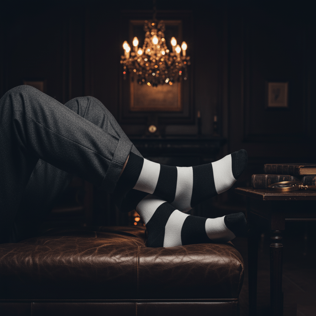 Monochrome Edge - Black & White Stripe - Sockscarving - Feel The Comfort