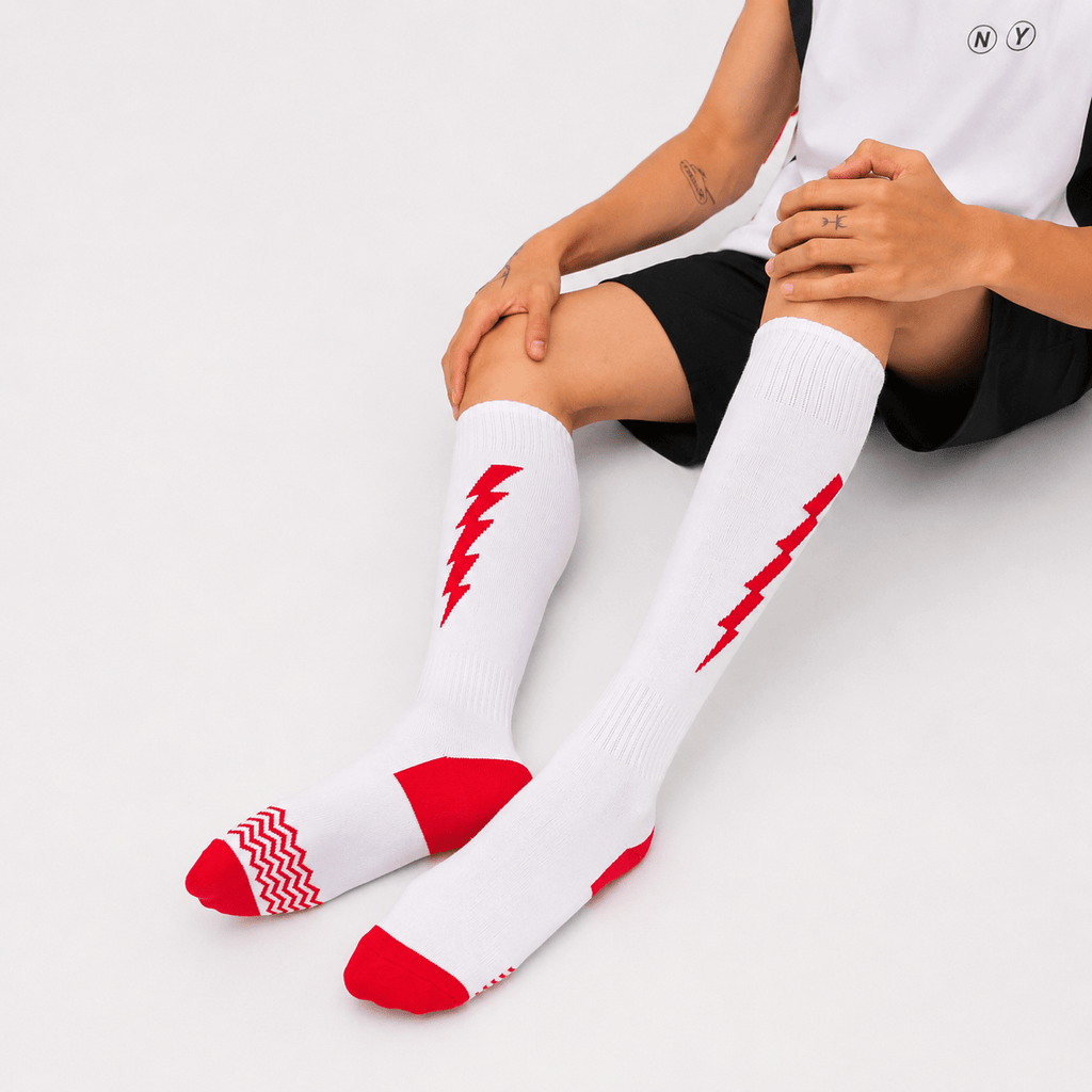 '-Flash Performer Knee length Socks - White/Red-