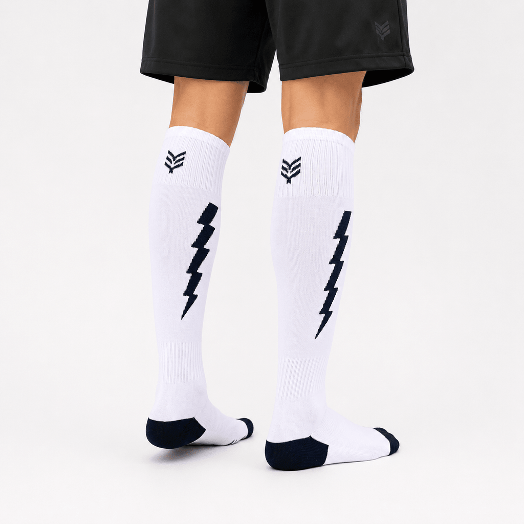 '-Flash Performer Knee length Socks - White/Navy Blue-