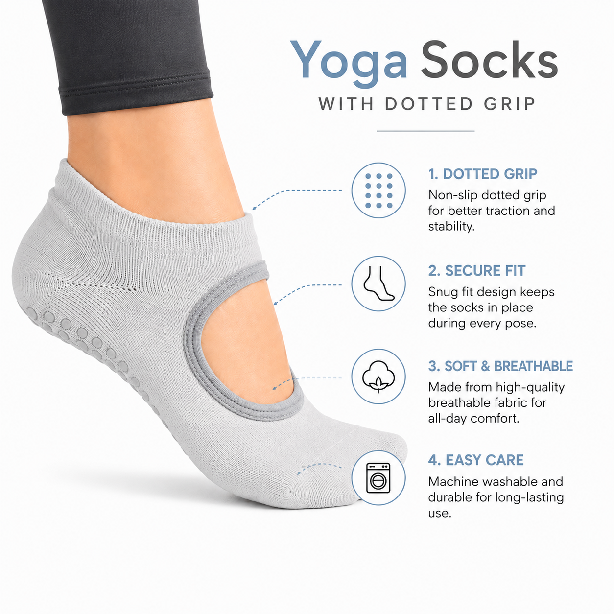 Women's Yoga/Pilates Studio Socks- Grey