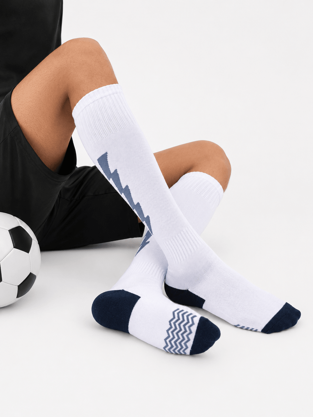 '-Flash Performer Knee length Socks - White/Navy Blue-