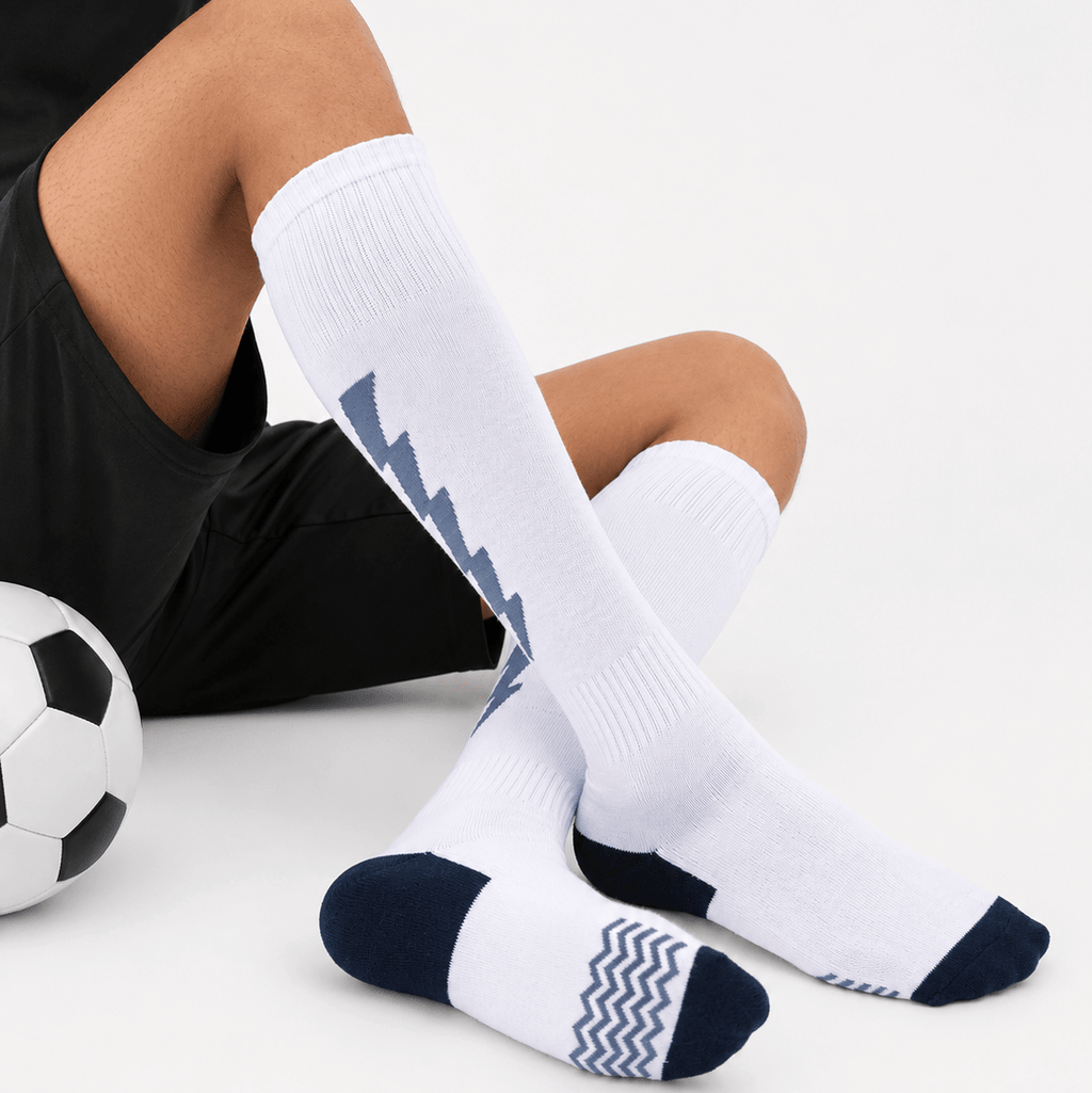 '-Flash Performer Knee length Socks - White/Light Blue-