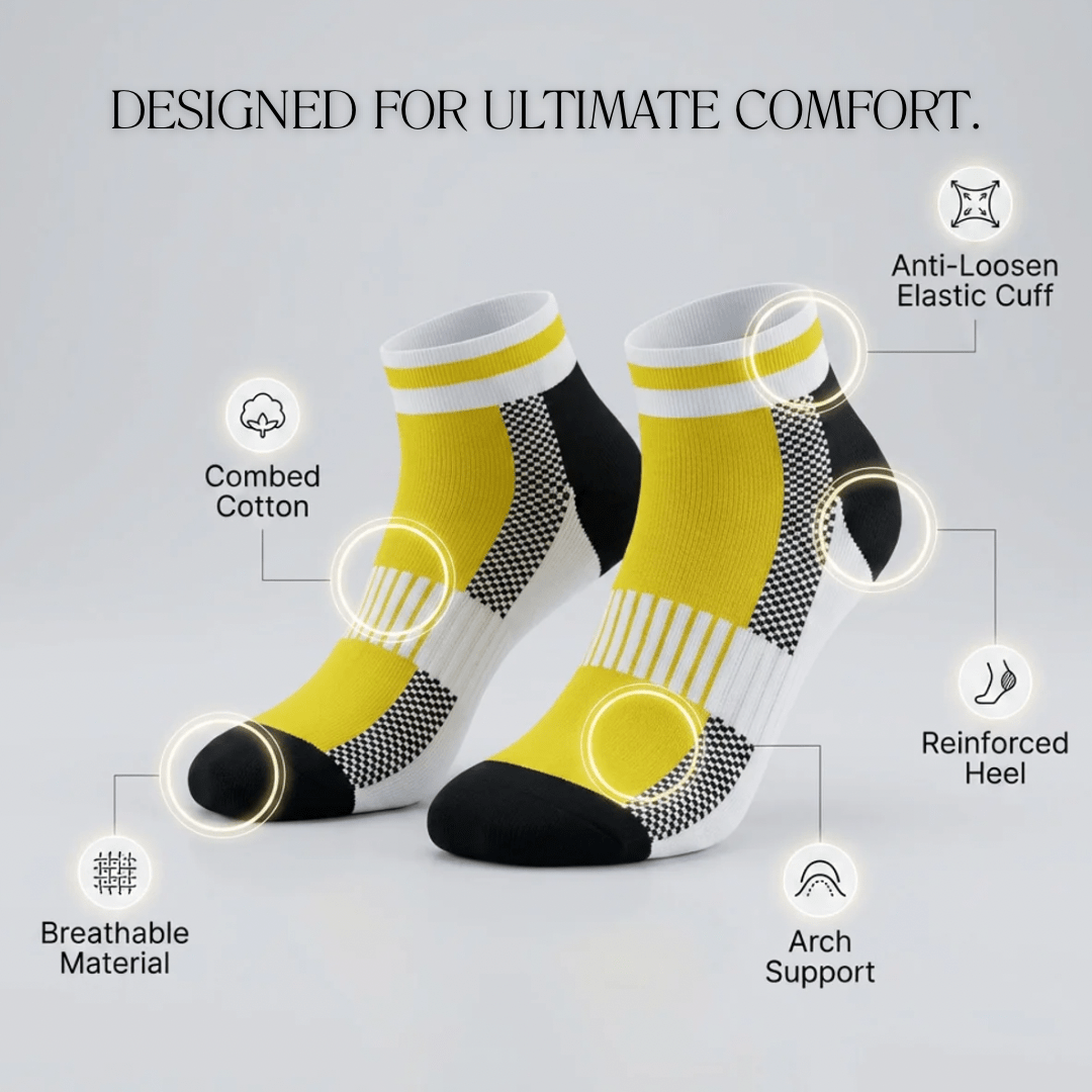 '-Airofit Cushioned Ankle Socks-Yellow/White-