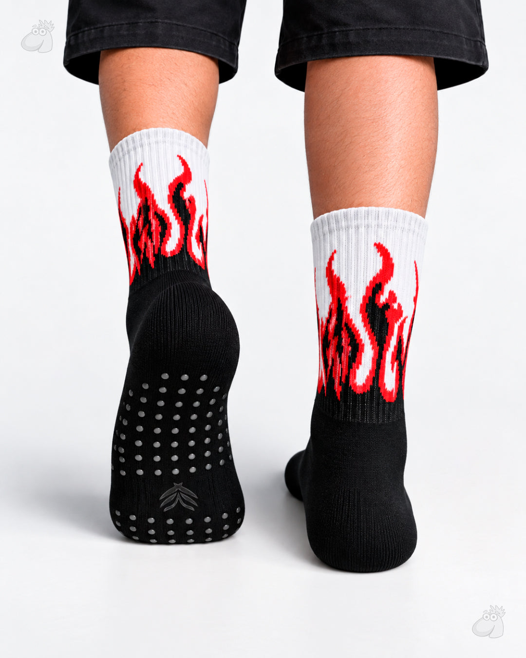 Studio Fire Edition Yoga/Pilates Socks - BLACK/WHITE - RED FLAMES