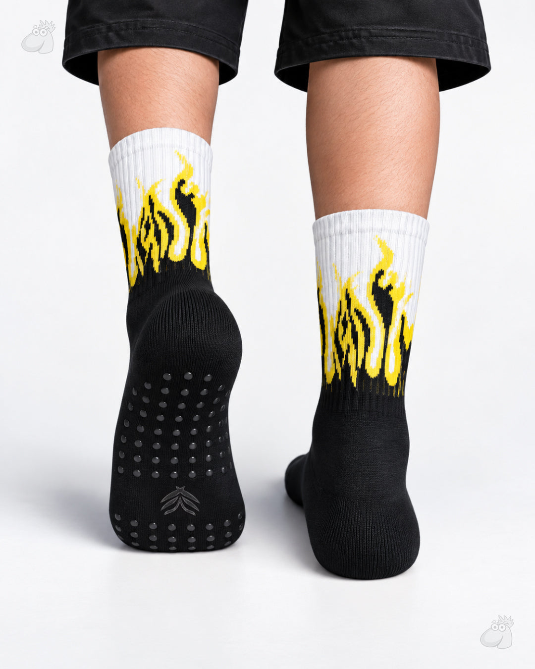Studio Fire Edition Yoga/Pilates Socks - BLACK/WHITE - YELLOW FLAMES