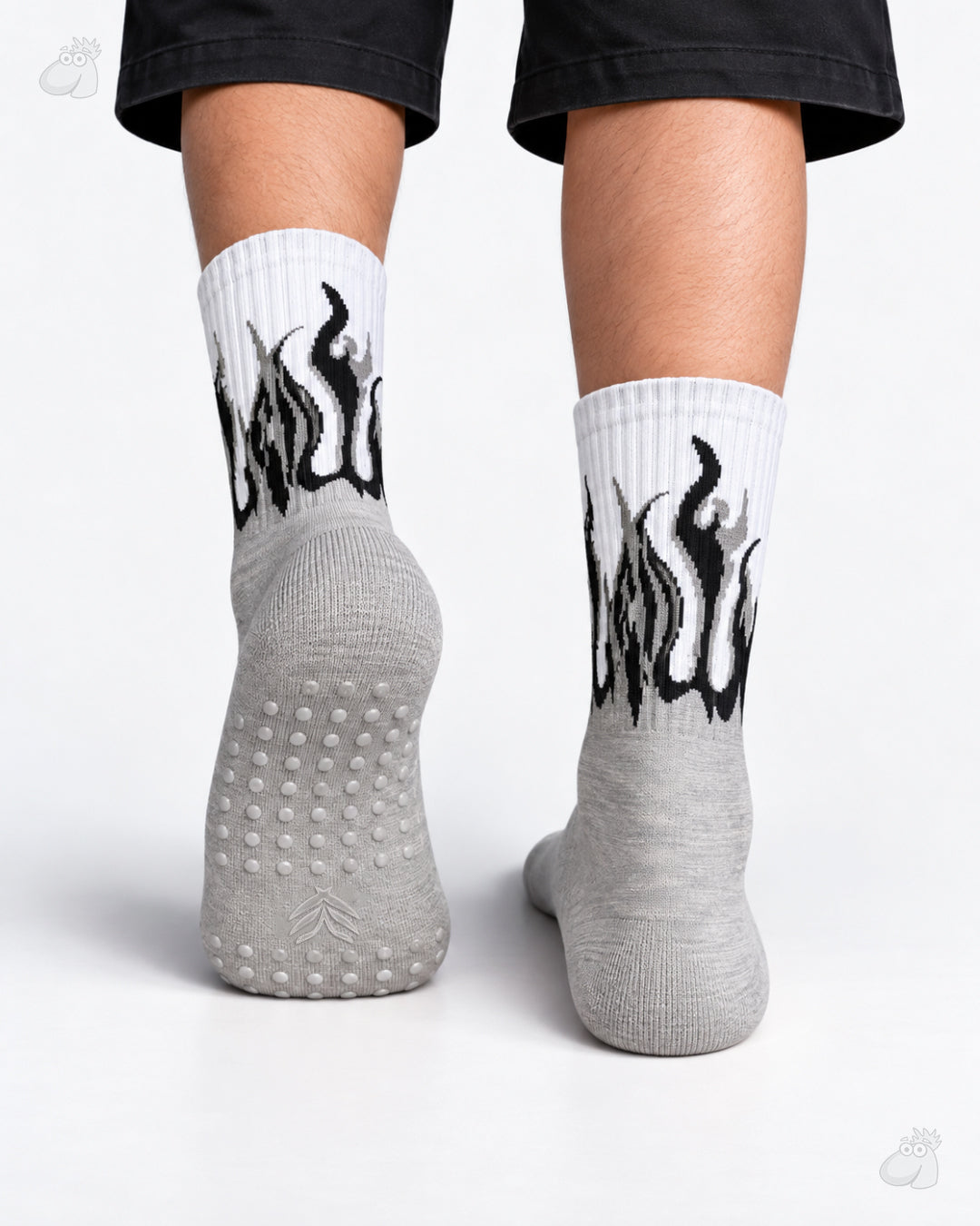 Studio Fire Edition Yoga/Pilates Socks - GREY/WHITE - BLACK FLAMES