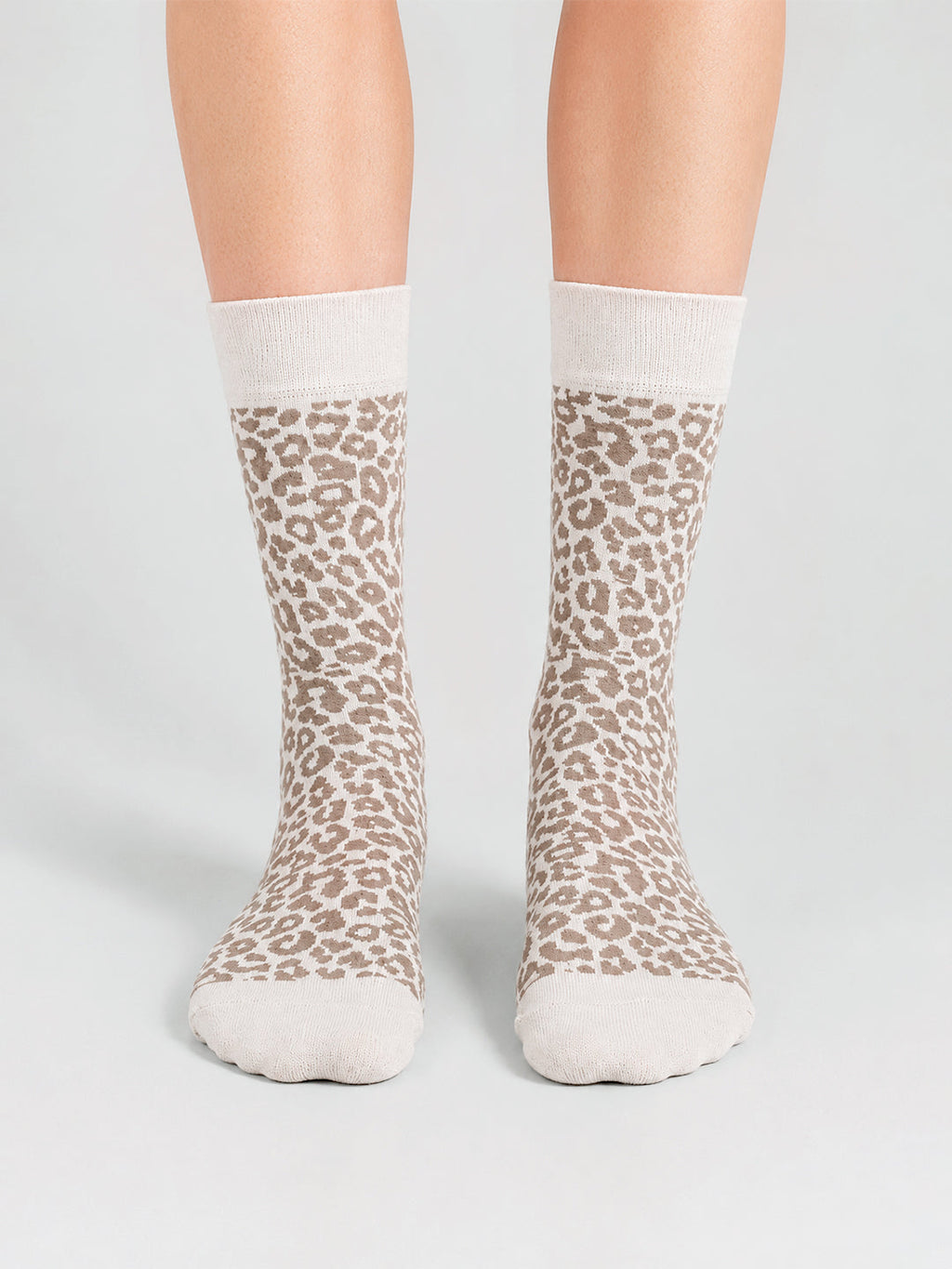 Safari- Ivory Leopard Ultra Light Designer Crew Sock