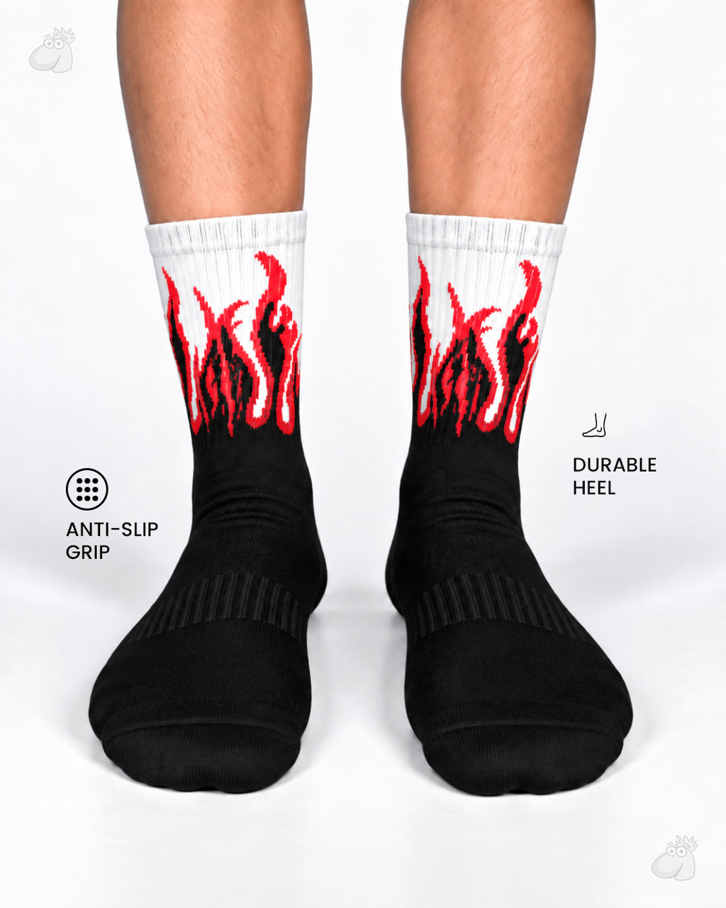 Studio Fire Edition Yoga/Pilates Socks - BLACK/WHITE - RED FLAMES