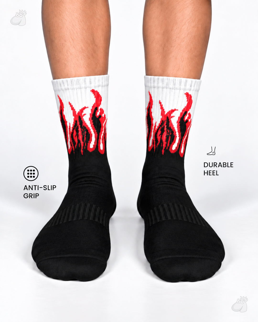 Studio Fire Edition Yoga/Pilates Socks - BLACK/WHITE - RED FLAMES