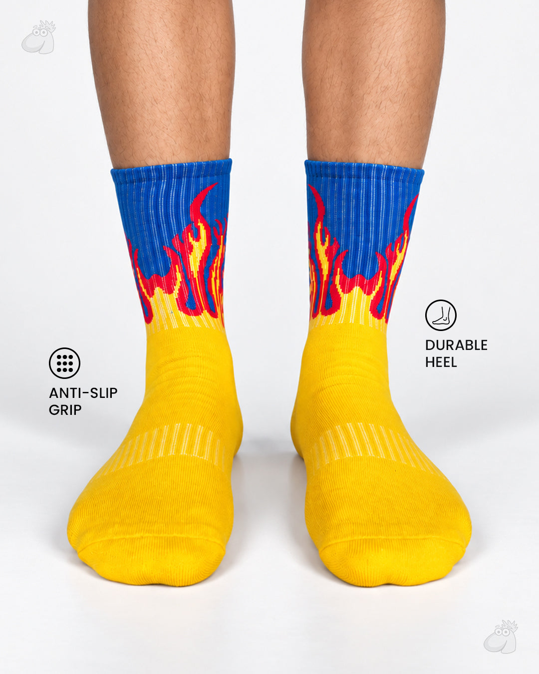 Studio Fire Edition Yoga/Pilates Socks - YELLOW/BLUE- RED FLAMES