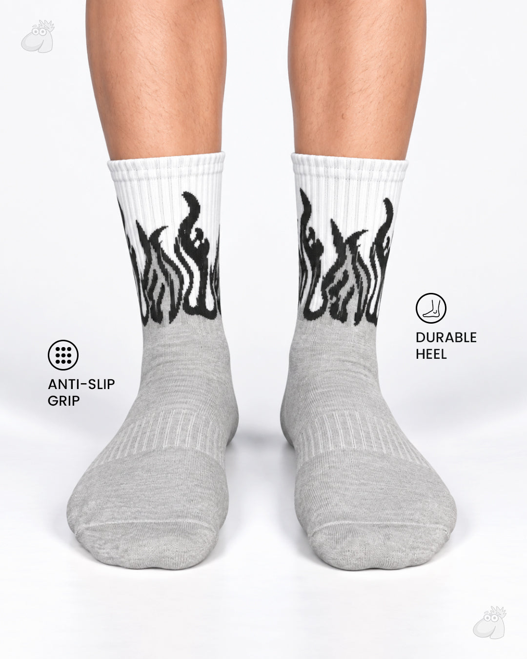 Studio Fire Edition Yoga/Pilates Socks - GREY/WHITE - BLACK FLAMES