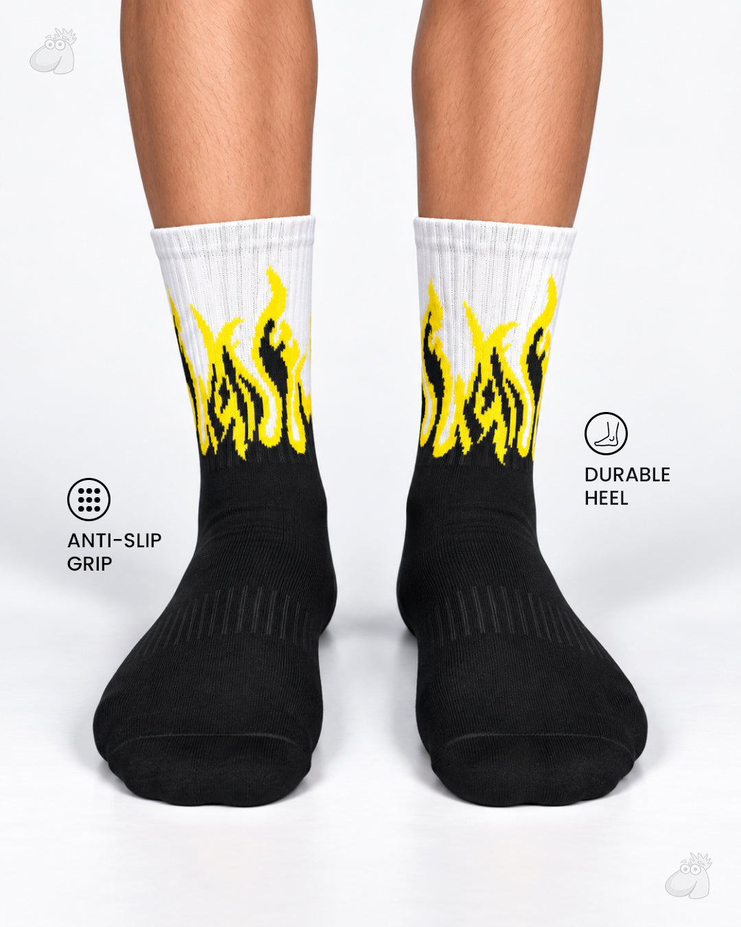 Studio Fire Edition Yoga/Pilates Socks - BLACK/WHITE - YELLOW FLAMES