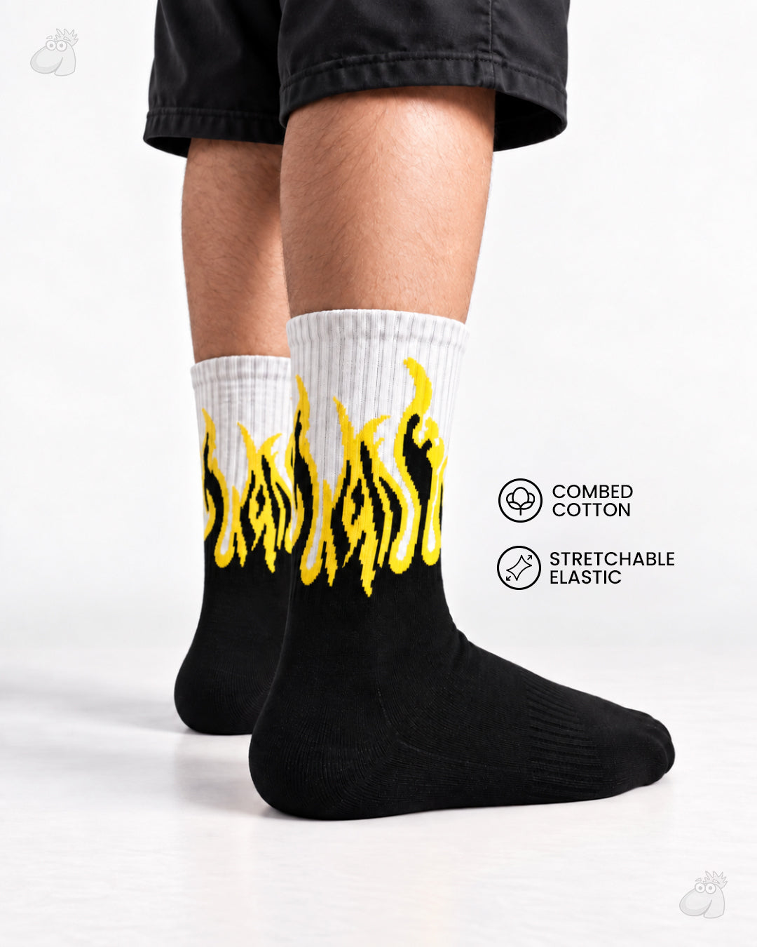 Studio Fire Edition Yoga/Pilates Socks - BLACK/WHITE - YELLOW FLAMES