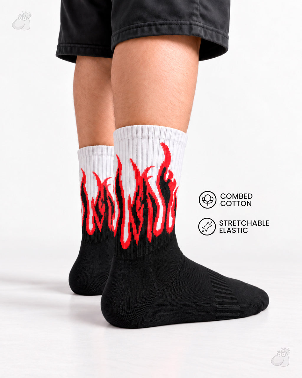 Studio Fire Edition Yoga/Pilates Socks - BLACK/WHITE - RED FLAMES
