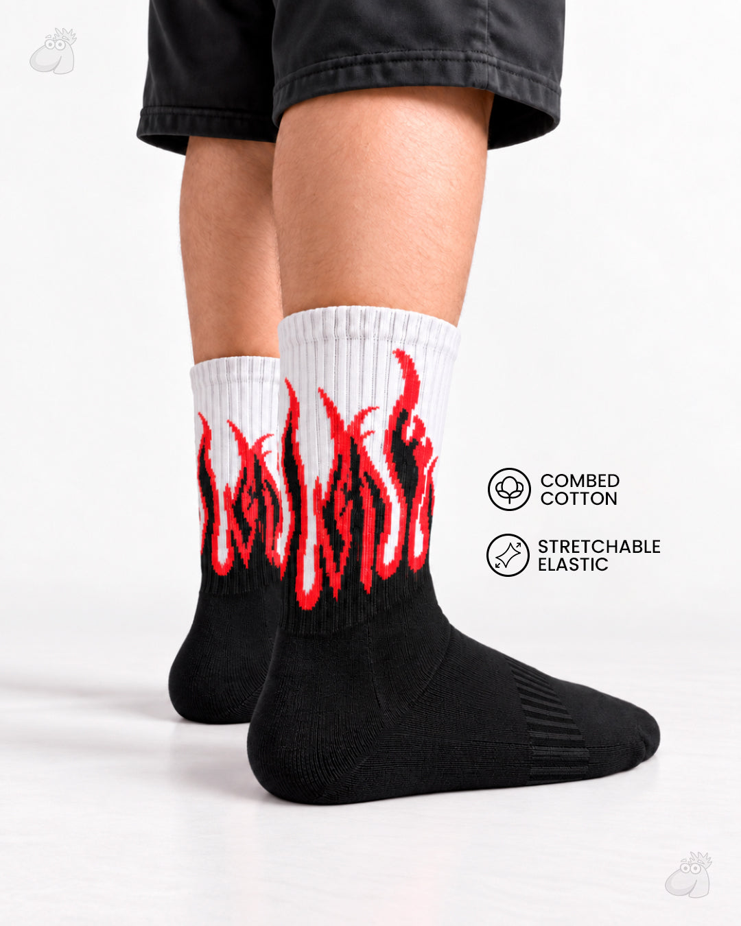 Studio Fire Edition Yoga/Pilates Socks - BLACK/WHITE - RED FLAMES