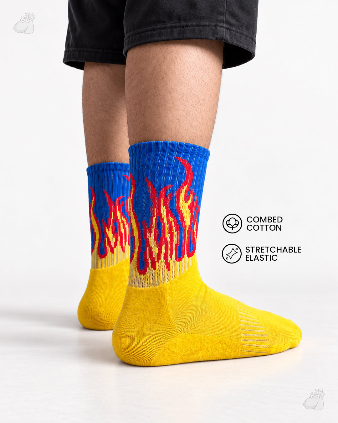 Studio Fire Edition Yoga/Pilates Socks - YELLOW/BLUE- RED FLAMES