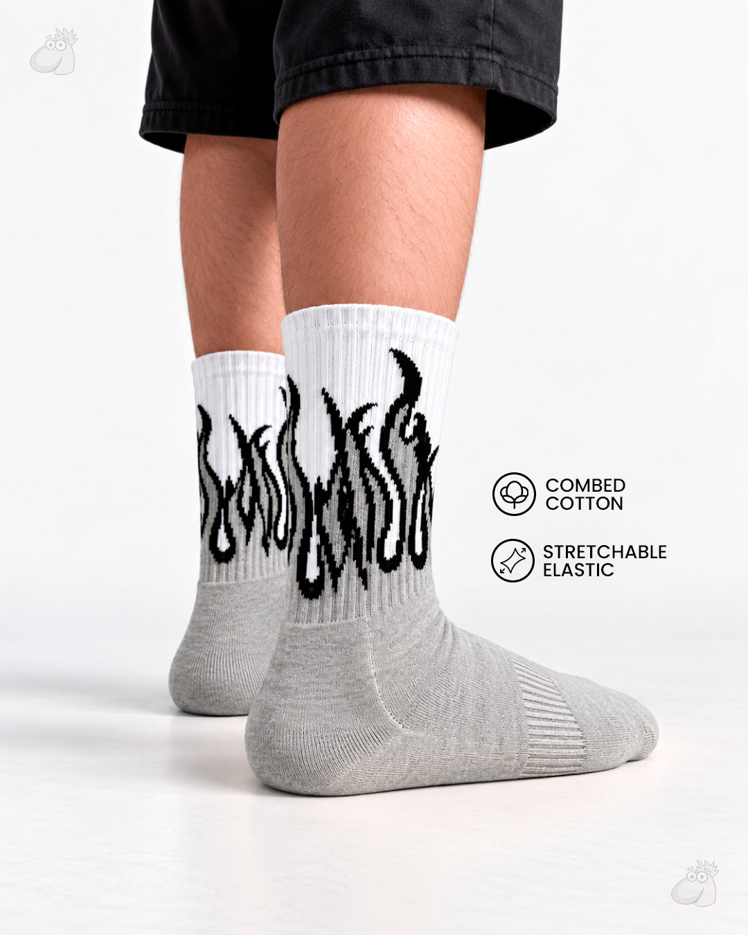 Studio Fire Edition Yoga/Pilates Socks - GREY/WHITE - BLACK FLAMES