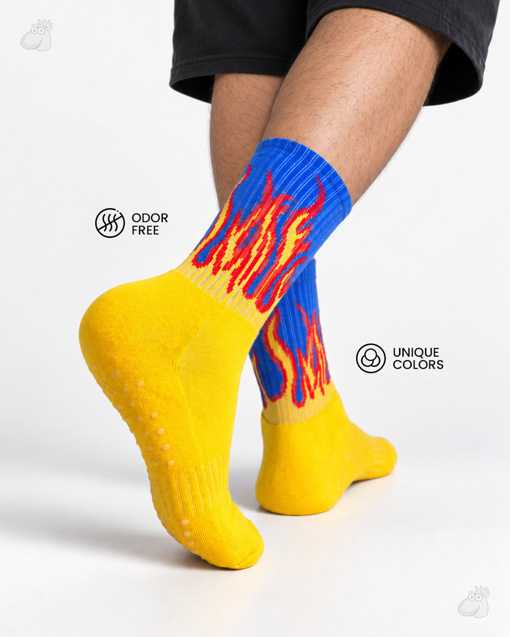 Studio Fire Edition Yoga/Pilates Socks - YELLOW/BLUE- RED FLAMES