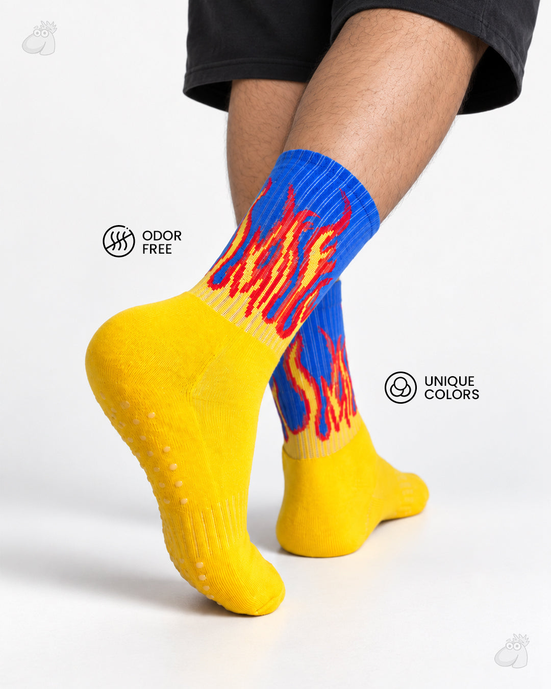 Studio Fire Edition Yoga/Pilates Socks - YELLOW/BLUE- RED FLAMES