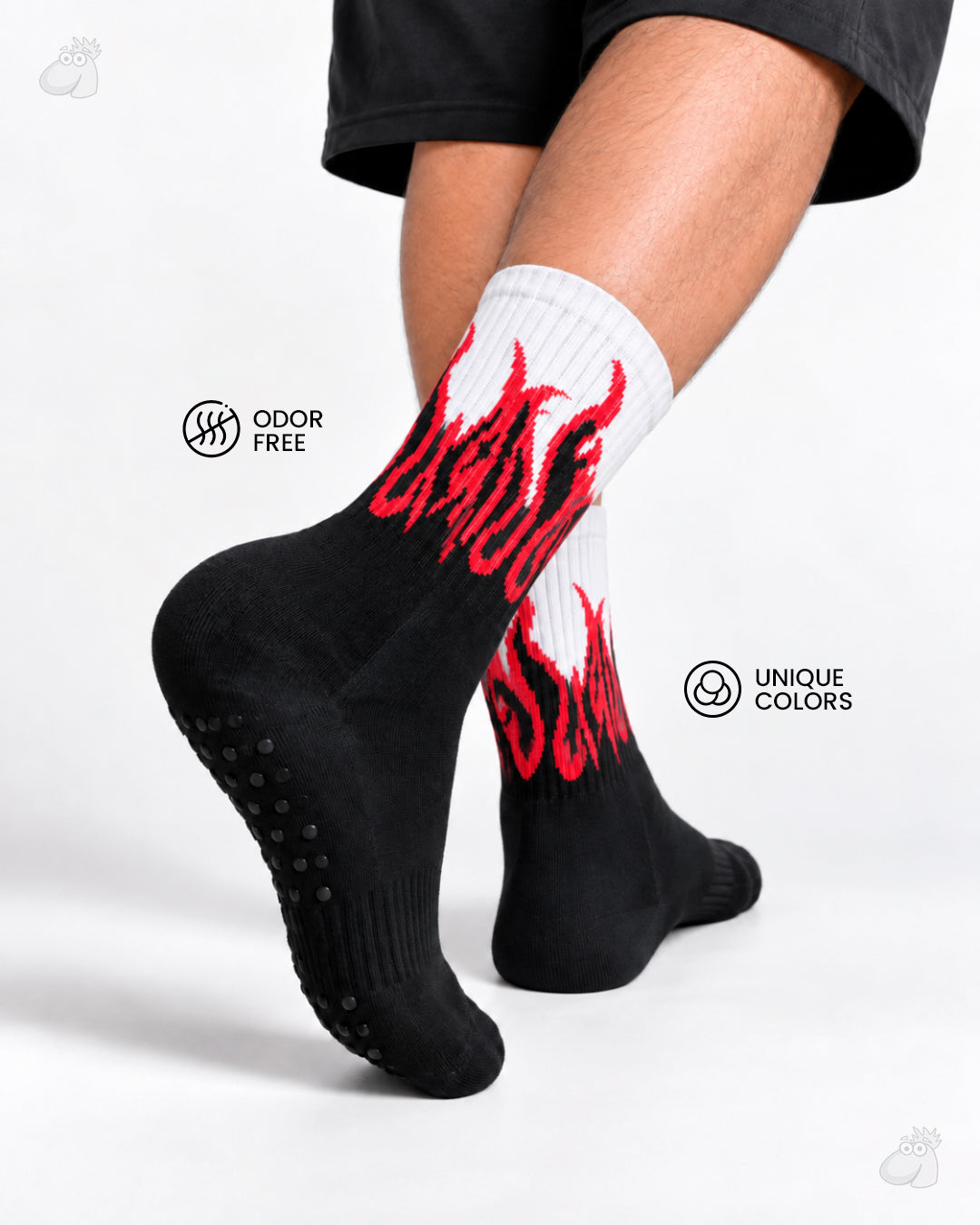 Studio Fire Edition Yoga/Pilates Socks - BLACK/WHITE - RED FLAMES