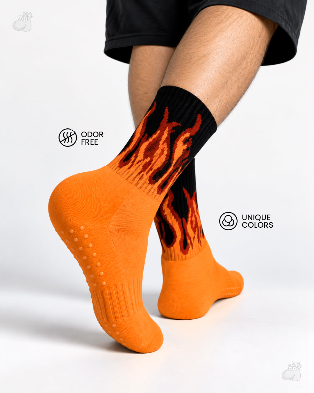 Studio Fire Edition Yoga/Pilates Socks - ORANGE/BLACK - RED FLAMES