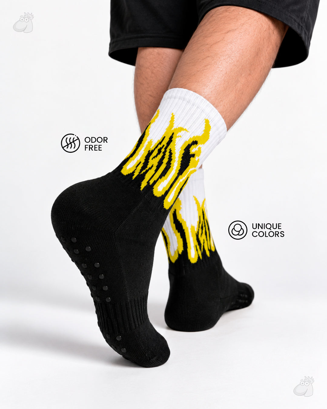 Studio Fire Edition Yoga/Pilates Socks - BLACK/WHITE - YELLOW FLAMES