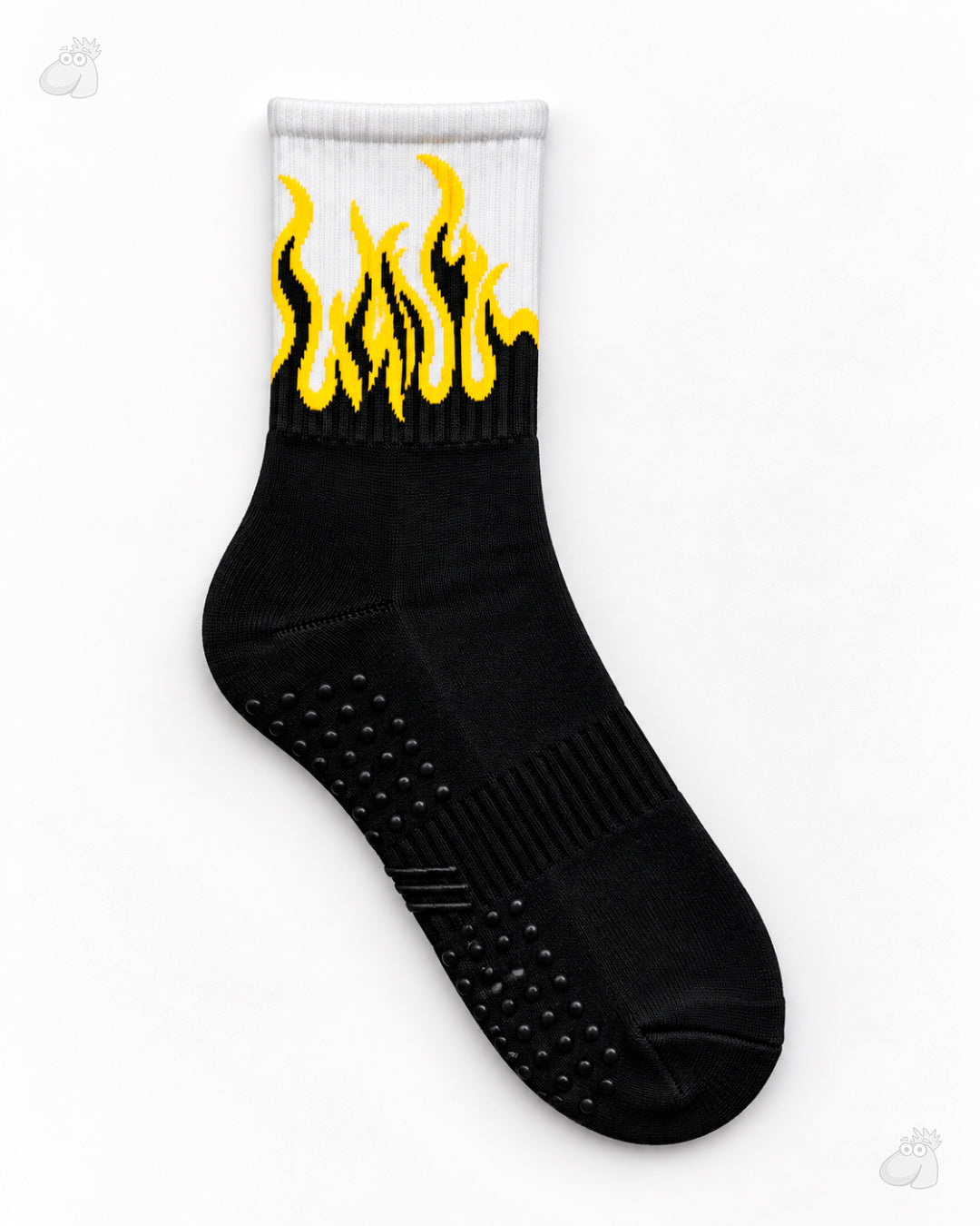 Studio Fire Edition Yoga/Pilates Socks - BLACK/WHITE - YELLOW FLAMES
