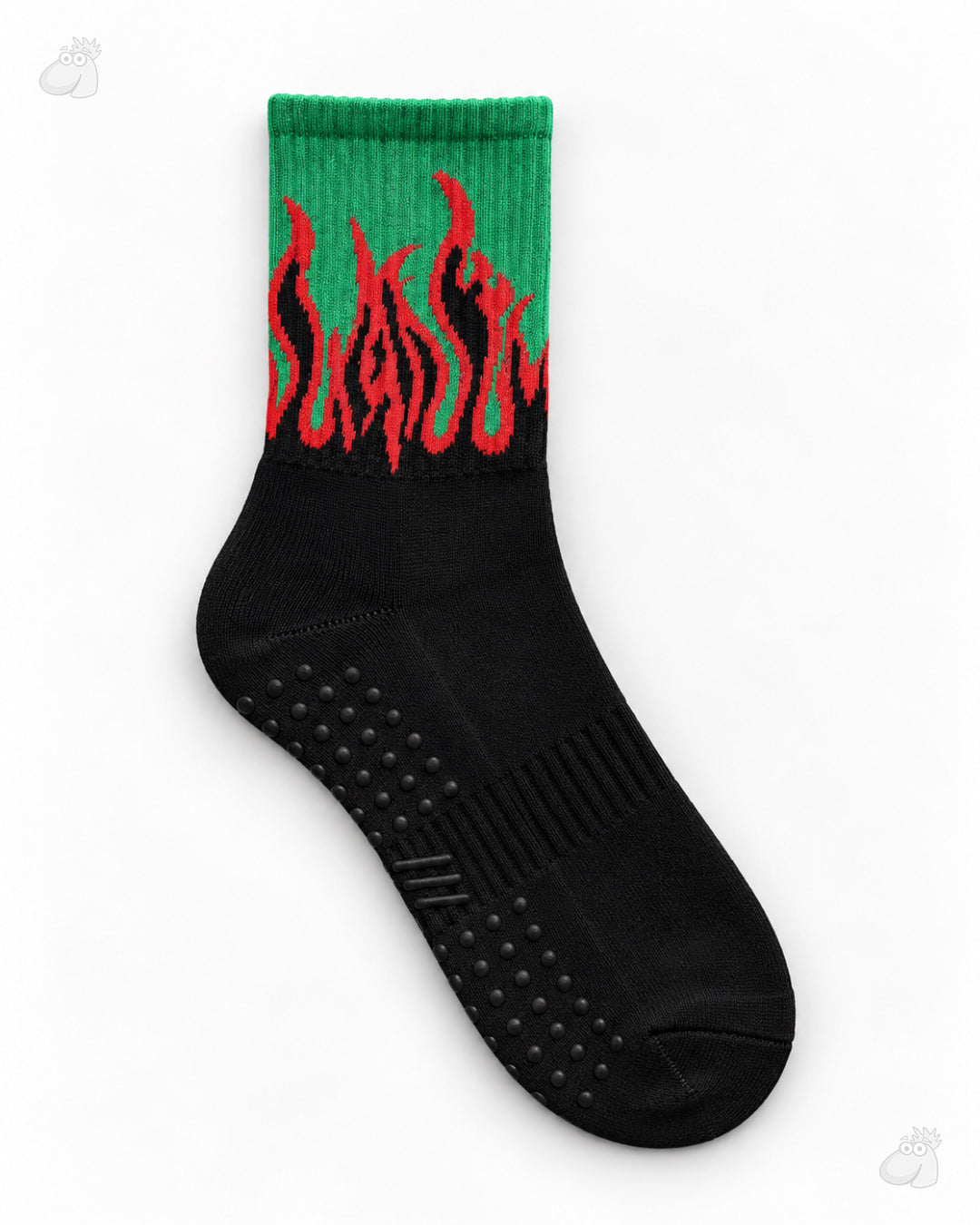 Studio Fire Edition Yoga/Pilates Socks - BLACK/GREEN - RED FLAMES