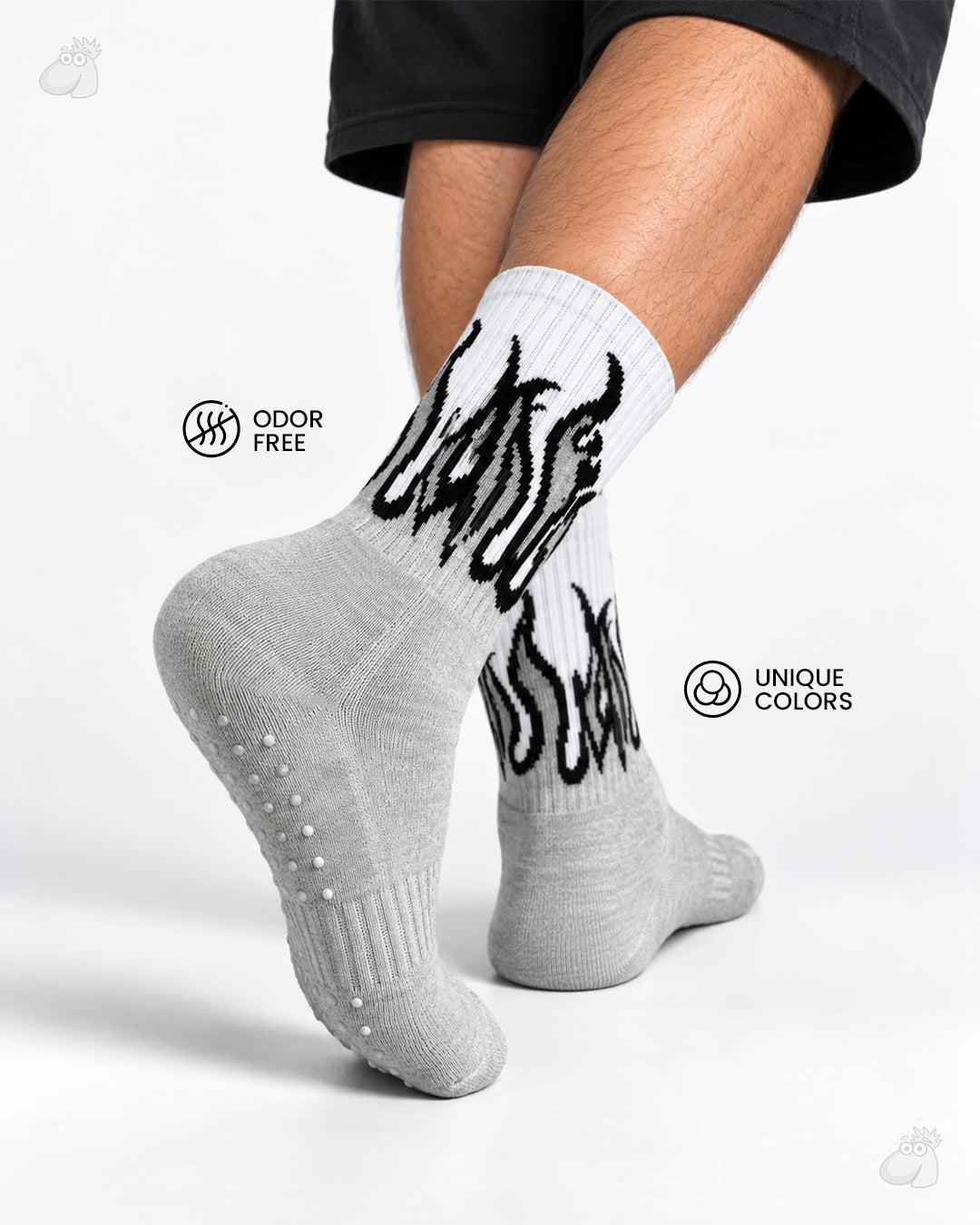 Studio Fire Edition Yoga/Pilates Socks - GREY/WHITE - BLACK FLAMES